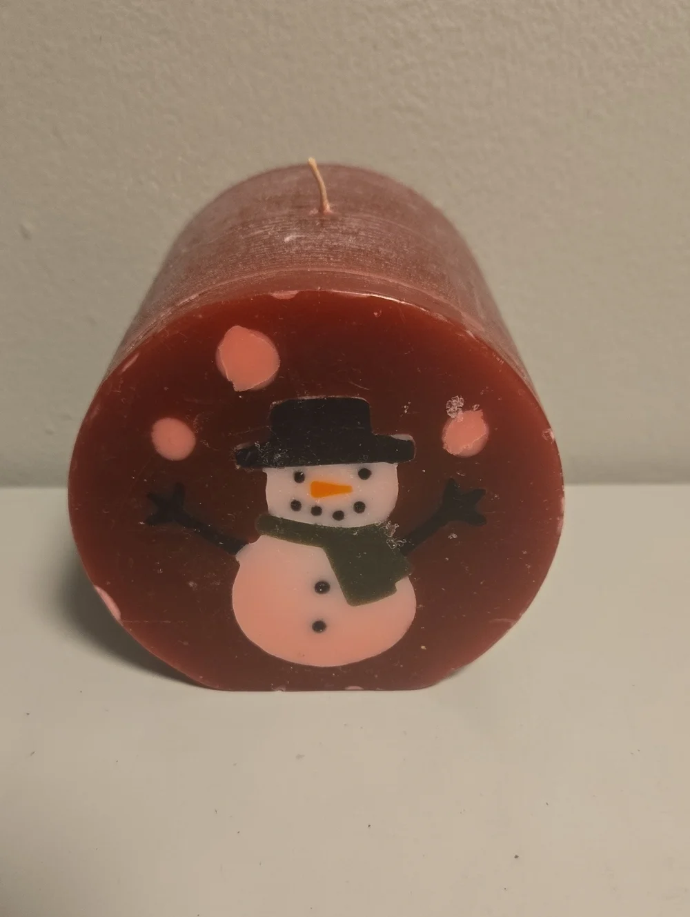 Red Snowman Pillar Candle